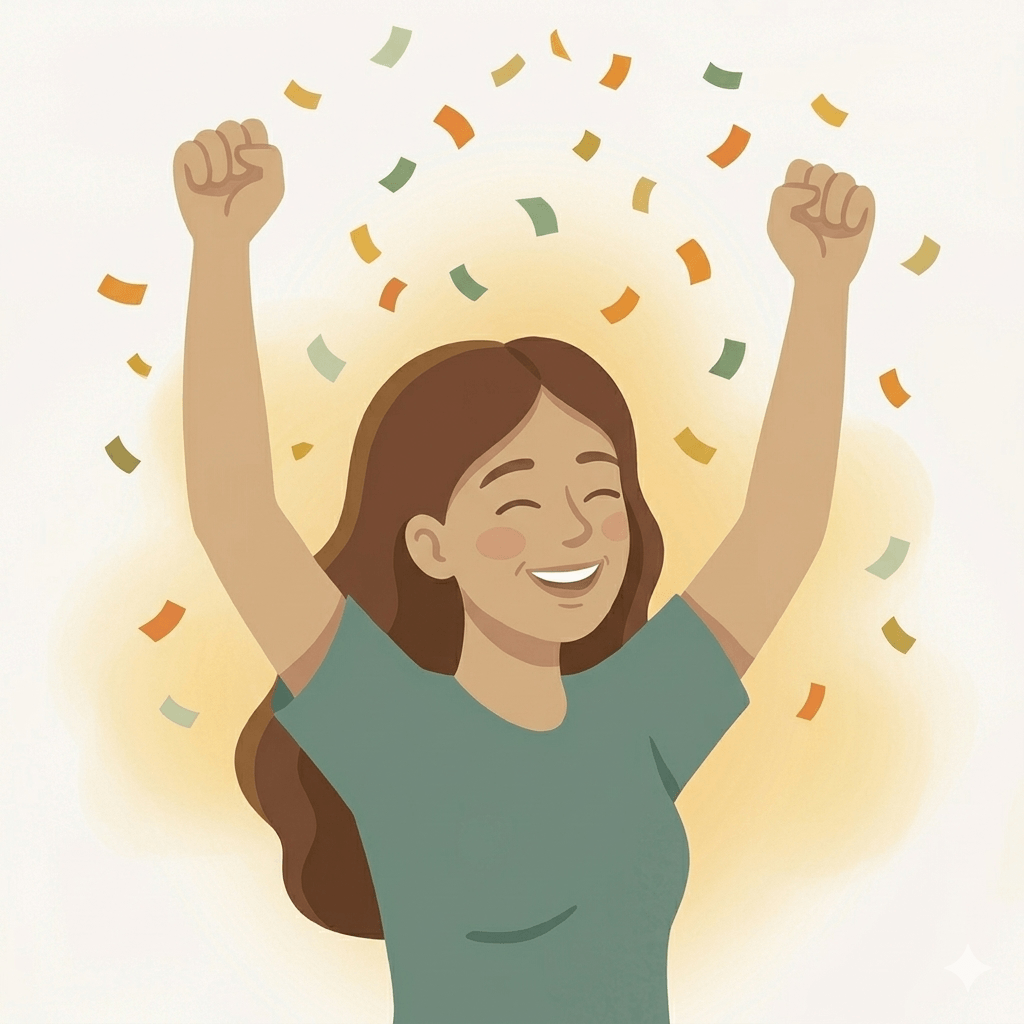 Frau hat das Coachingprogramm Done Pleasing geschafft und steht für sich sein.