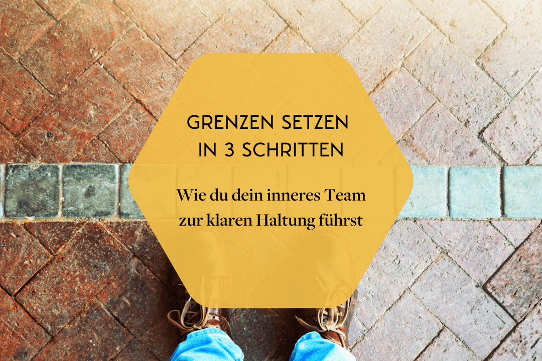 Titelbild für den Blogartikel Grenzen setzen lernen. Füsse stehen vor einer Grenze.