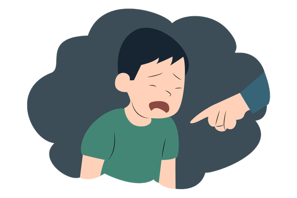 Ein Junge wird mit Schuldgefühlen überflutet.